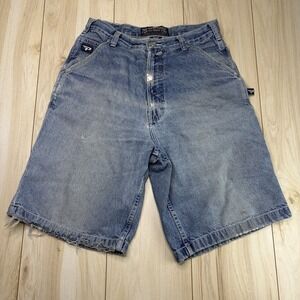 Pure Playaz Denim Y2K Jorts Baggy Carpentry Work Cargo Shorts Mens 32x12.5 Blue